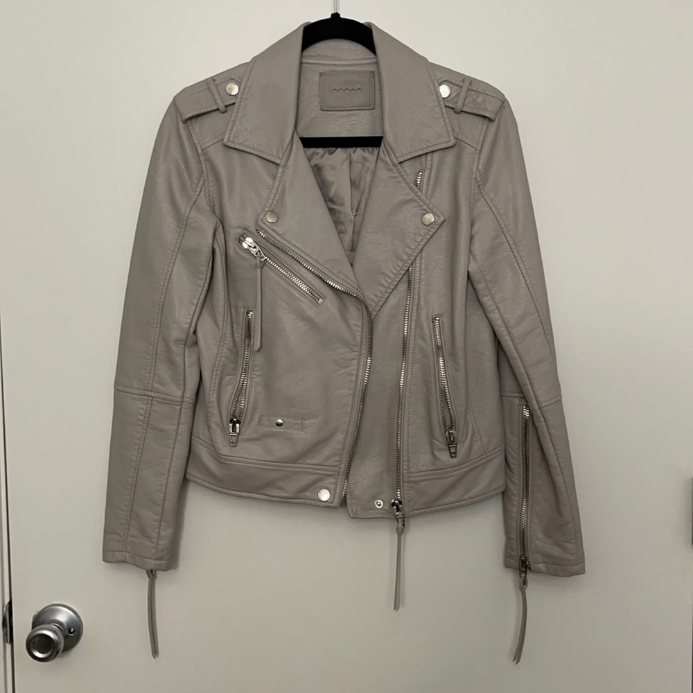 Gray leather moto jacket